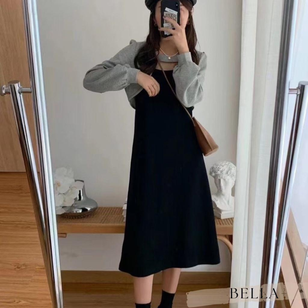 BELLA+🆕早春小性感少女連衣裙洋裝小外套拼接配色連身洋秋冬新款台灣現貨甜系吊帶裙-細節圖8