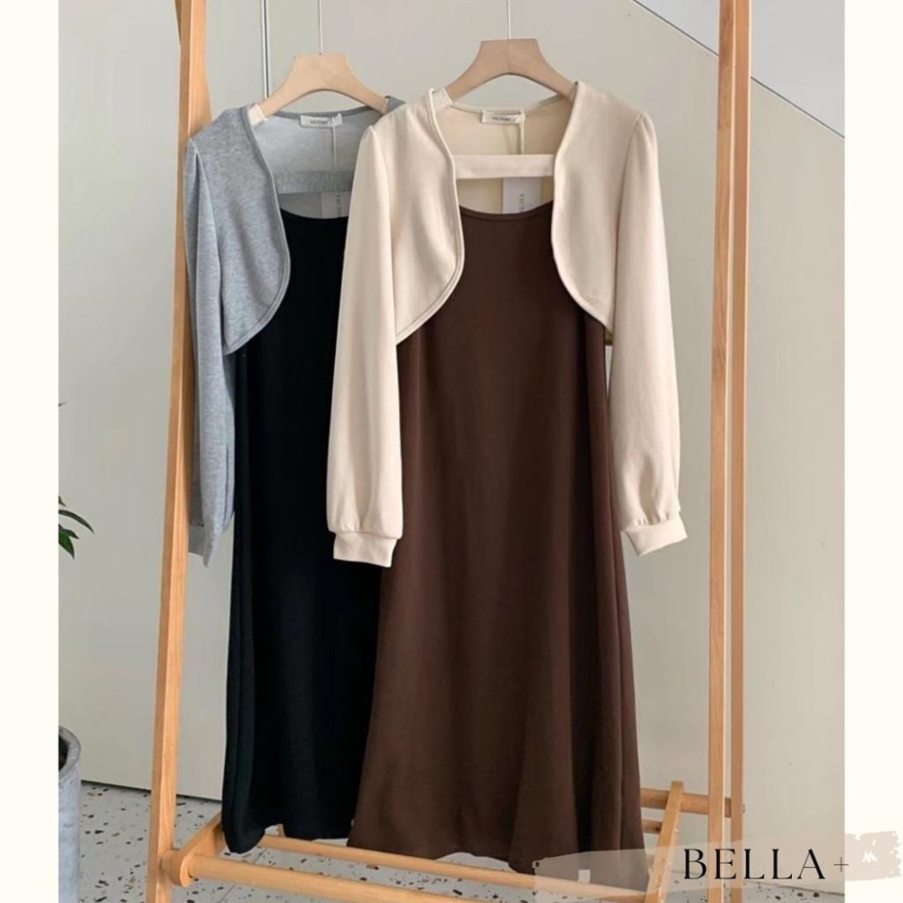 BELLA+🆕早春小性感少女連衣裙洋裝小外套拼接配色連身洋秋冬新款台灣現貨甜系吊帶裙-細節圖9
