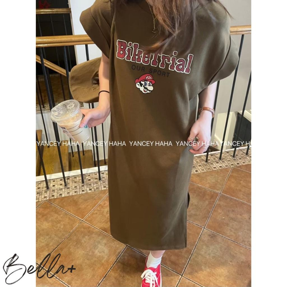 Bella+🆕大碼多色短袖洋裝棉料洋裝連衣裙瑪莉奧寬鬆慵懶休閒洋裝口袋大尺碼-細節圖3