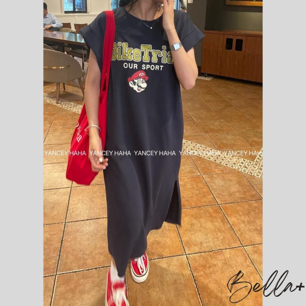 Bella+🆕大碼多色短袖洋裝棉料洋裝連衣裙瑪莉奧寬鬆慵懶休閒洋裝口袋大尺碼-細節圖4