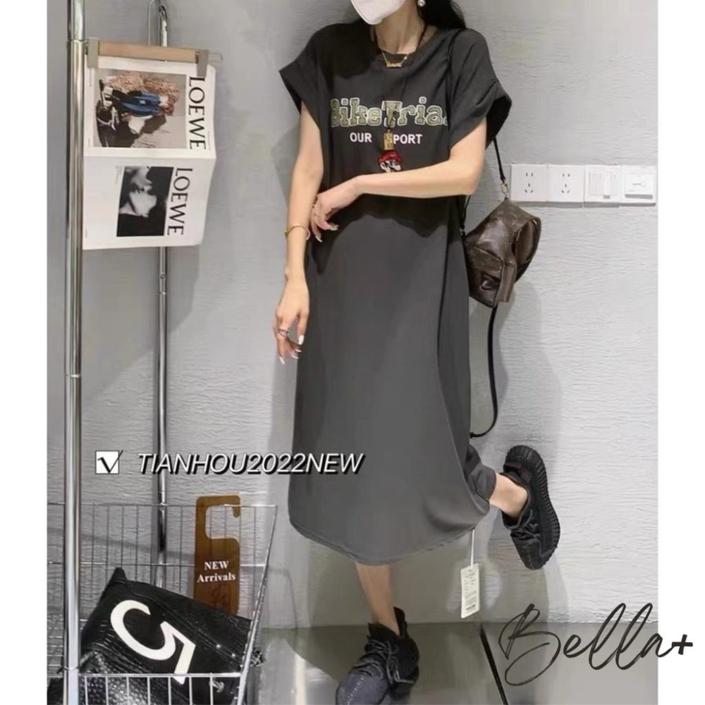 Bella+🆕大碼多色短袖洋裝棉料洋裝連衣裙瑪莉奧寬鬆慵懶休閒洋裝口袋大尺碼-細節圖5
