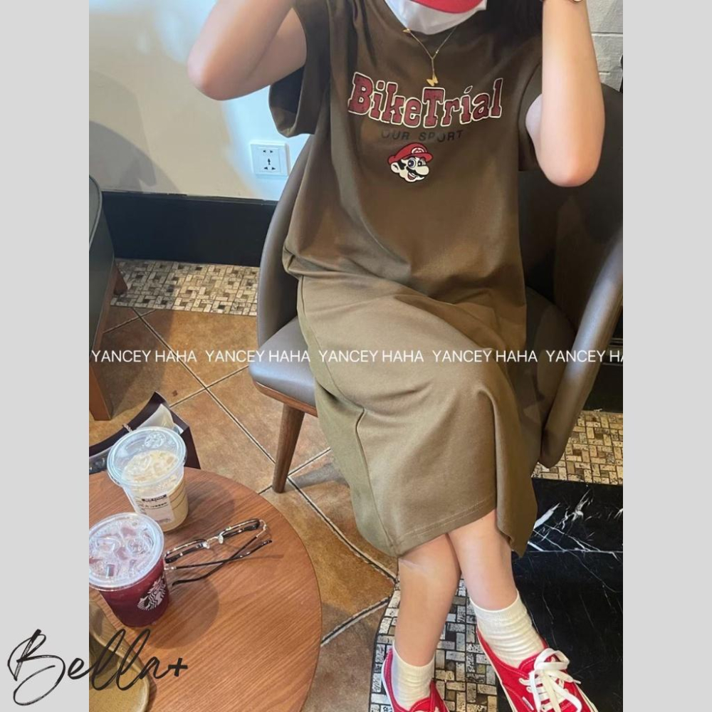 Bella+🆕大碼多色短袖洋裝棉料洋裝連衣裙瑪莉奧寬鬆慵懶休閒洋裝口袋大尺碼-細節圖6