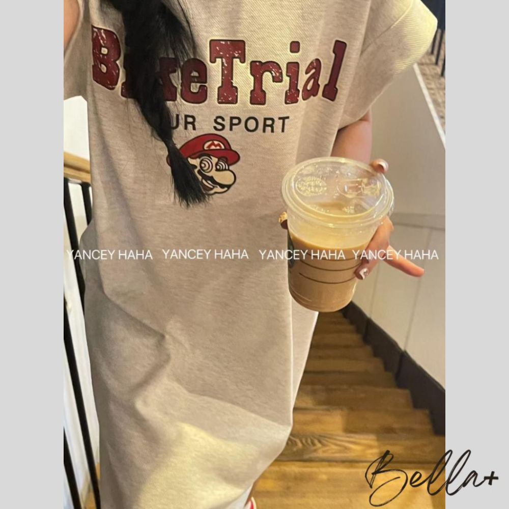 Bella+🆕大碼多色短袖洋裝棉料洋裝連衣裙瑪莉奧寬鬆慵懶休閒洋裝口袋大尺碼-細節圖9