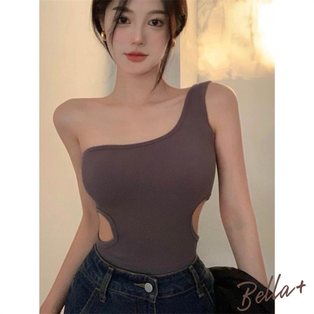 Bella+台灣現貨秒出🆕四色夏天穿搭台辣妹緊身小可愛背心少女內搭露腰設計感外穿洋氣胸墊上衣-細節圖2