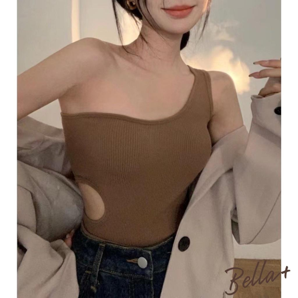 Bella+台灣現貨秒出🆕四色夏天穿搭台辣妹緊身小可愛背心少女內搭露腰設計感外穿洋氣胸墊上衣-細節圖3