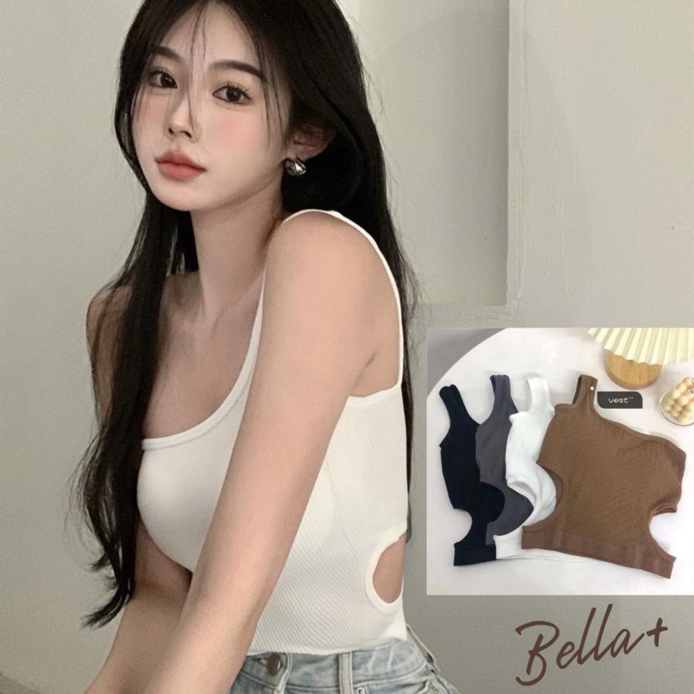 Bella+台灣現貨秒出🆕四色夏天穿搭台辣妹緊身小可愛背心少女內搭露腰設計感外穿洋氣胸墊上衣-細節圖5