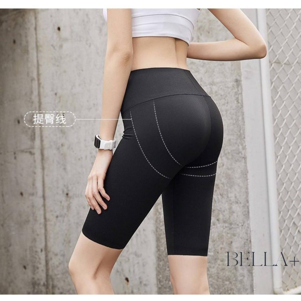 BELLA+台灣現貨秒出🆕三色S~XXL五分鯊魚褲穿搭瑜珈褲運動褲女健身服飾運動服飾緊身褲運動下著機能褲女芭比褲內搭褲-細節圖4