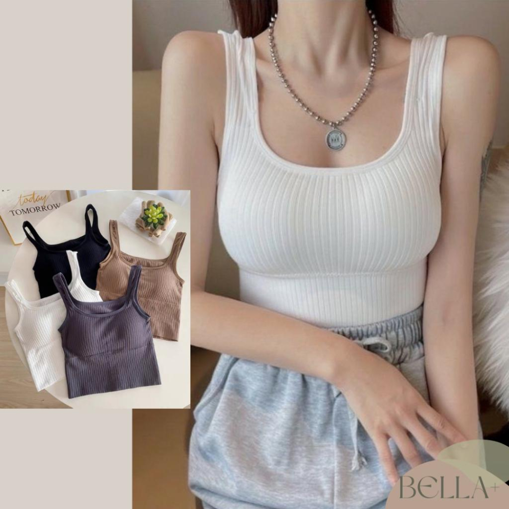 BELLA+台灣現貨秒出🆕四色超彈力螺紋棉中長款背心小可愛細肩帶背心背心棉螺紋棉上衣外穿運動背心粗肩帶寬肩帶小可愛-細節圖5