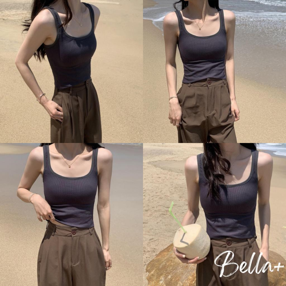 BELLA+台灣現貨秒出🆕四色超彈力螺紋棉中長款背心小可愛細肩帶背心背心棉螺紋棉上衣外穿運動背心粗肩帶寬肩帶小可愛-細節圖6