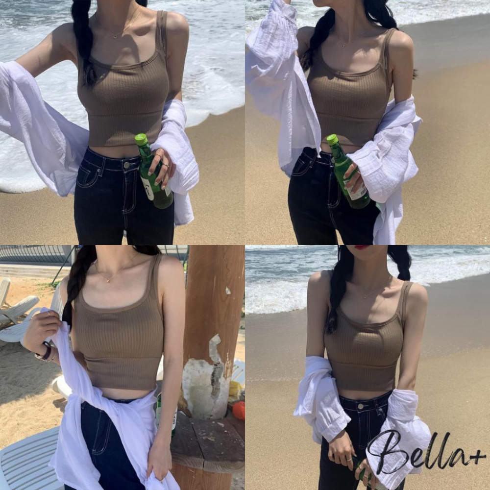 BELLA+台灣現貨秒出🆕四色超彈力螺紋棉中長款背心小可愛細肩帶背心背心棉螺紋棉上衣外穿運動背心粗肩帶寬肩帶小可愛-細節圖7