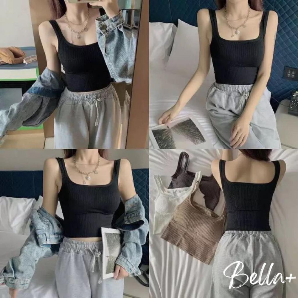 BELLA+台灣現貨秒出🆕四色超彈力螺紋棉中長款背心小可愛細肩帶背心背心棉螺紋棉上衣外穿運動背心粗肩帶寬肩帶小可愛-細節圖8