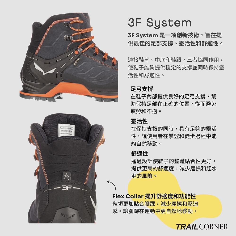 【SALEWA 義大利】MOUNTAIN TRAINER GORE-TEX 防水登山健行鞋 男 柏油灰/橘｜高山健行靴-細節圖4