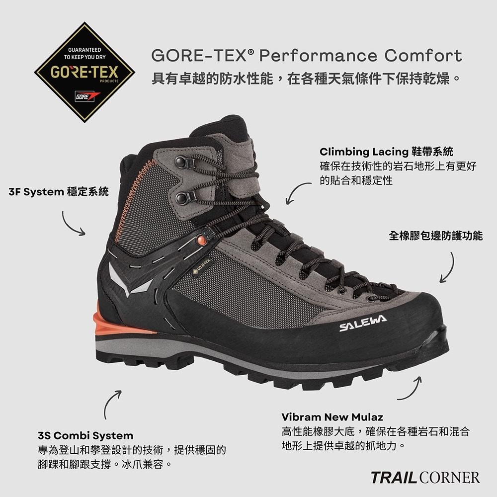 【SALEWA 義大利】CROW GORE-TEX 登山鞋 男 胡桃木/橙｜中筒防水登山靴 防水健行鞋 徒步旅行-細節圖2