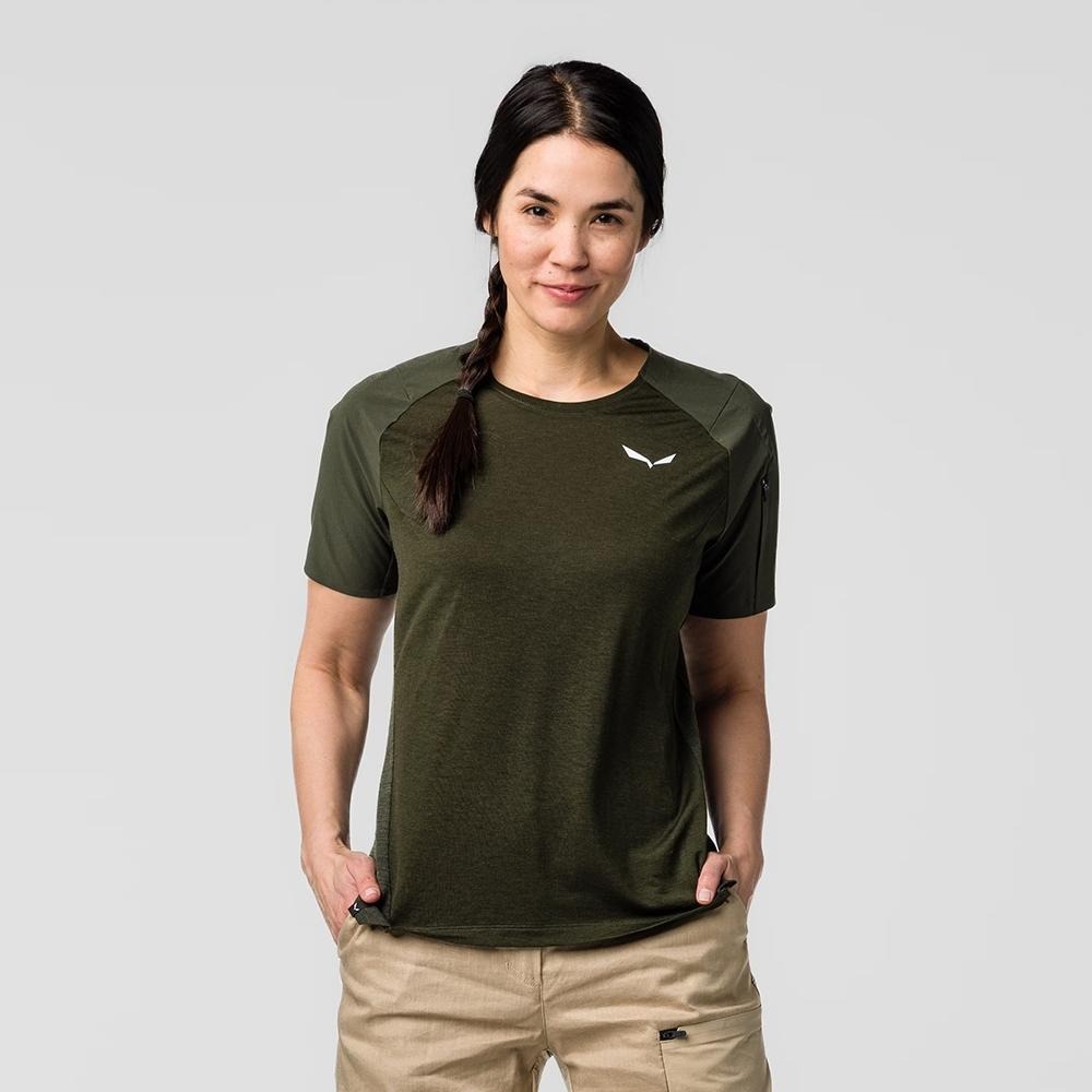 【SALEWA 義大利】PUEZ MERINO HYBRID T-SHIRT 女 夏季短袖羊毛排汗衣｜排濕溫控運動上衣-細節圖3