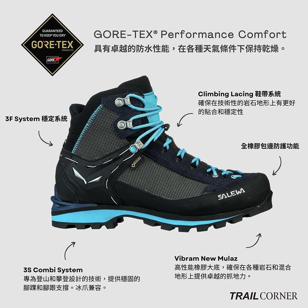 【SALEWA 義大利】CROW GORE-TEX 登山鞋 女 海軍藍｜中筒防水登山靴 防水健行鞋 徒步旅行-細節圖2