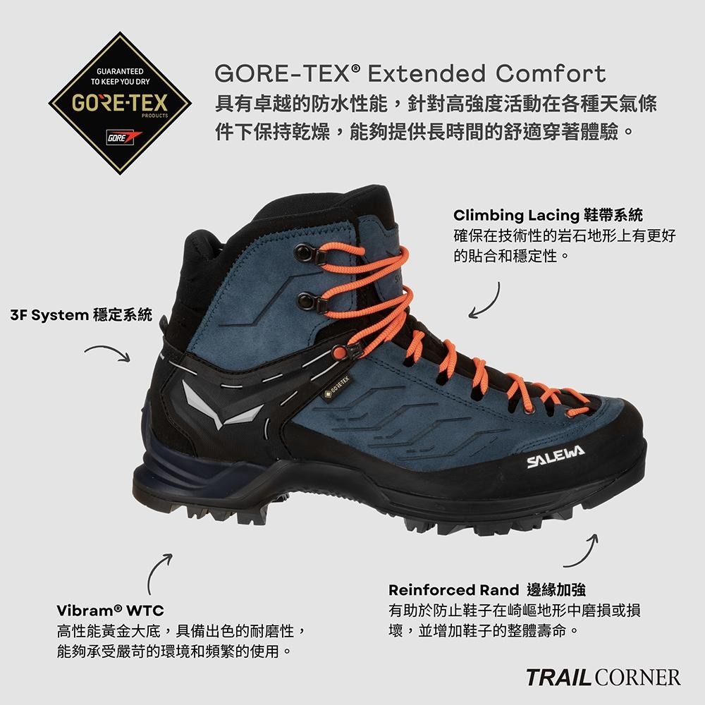 【SALEWA 義大利】MOUNTAIN TRAINER GORE-TEX 防水登山健行鞋 男 藍/黑｜高山健行靴-細節圖2