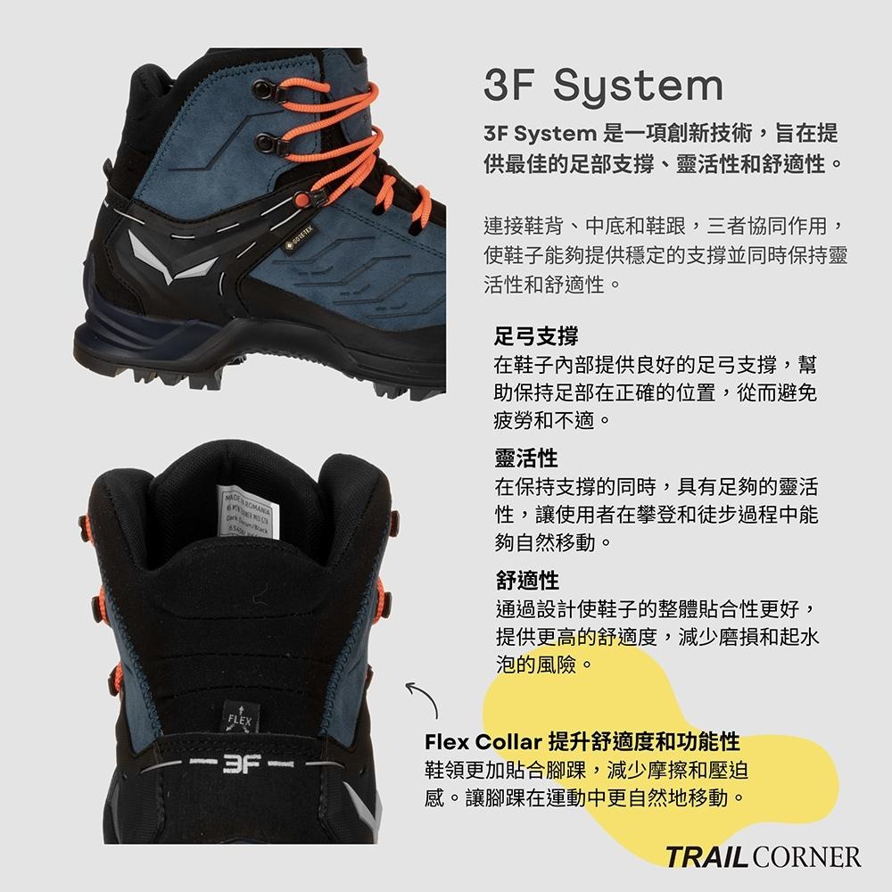 【SALEWA 義大利】MOUNTAIN TRAINER GORE-TEX 防水登山健行鞋 男 藍/黑｜高山健行靴-細節圖4