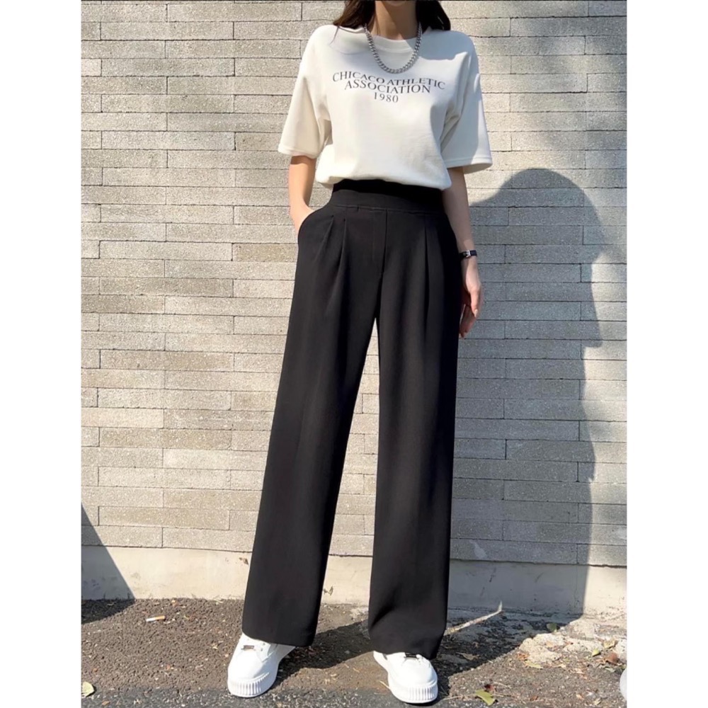 MORE【現貨+預購】收腹打折直筒西裝寬褲-細節圖3