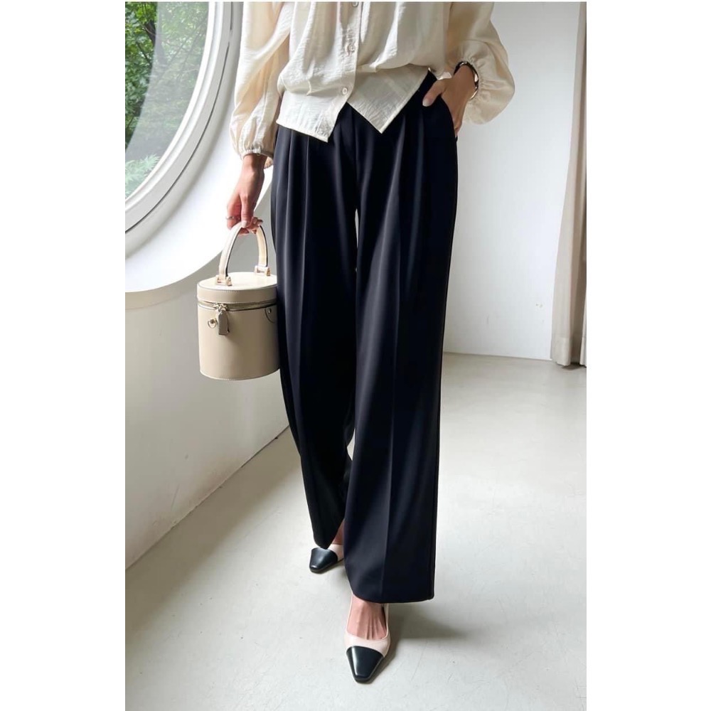 MORE【現貨+預購】收腹打折直筒西裝寬褲-細節圖5