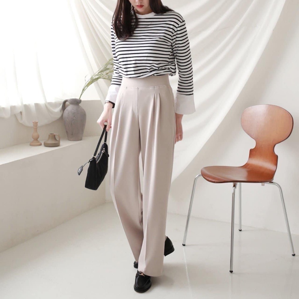 MORE【現貨+預購】收腹打折直筒西裝寬褲-細節圖7