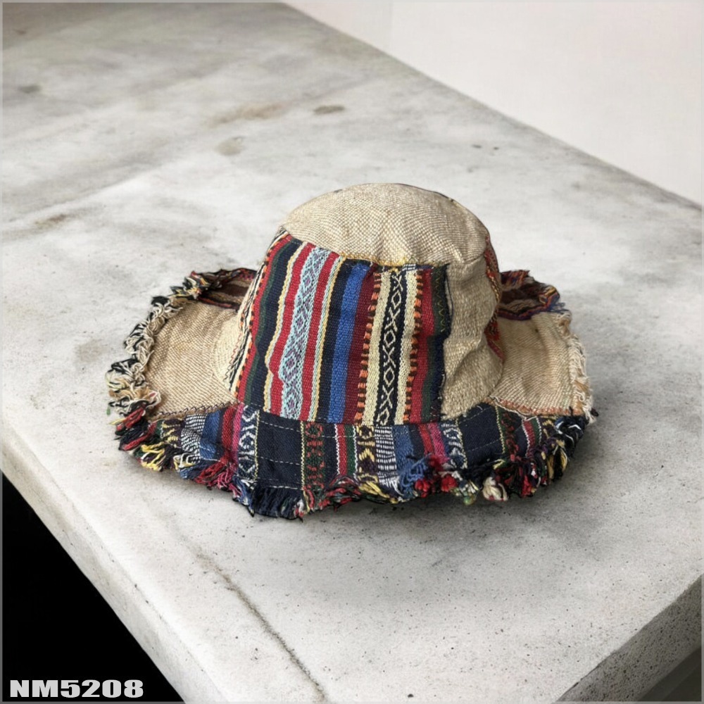 尼泊爾手工帽-拼布流蘇 織布手作 純手工  尼藏文化圖騰 獨一無二 具藝術收藏 非原民風-規格圖7
