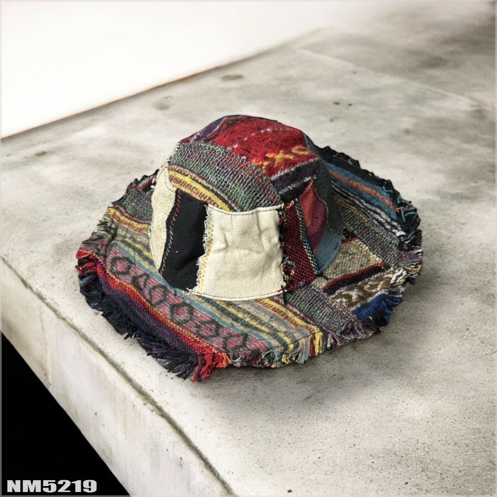 尼泊爾手工帽-拼布流蘇 織布手作 純手工  尼藏文化圖騰 獨一無二 具藝術收藏 非原民風-規格圖7