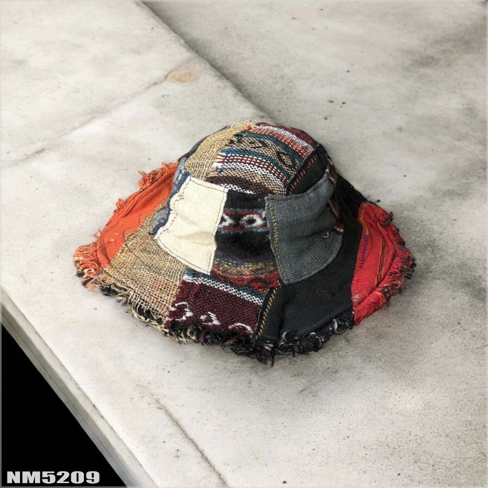 尼泊爾手工帽-拼布流蘇 織布手作 純手工  尼藏文化圖騰 獨一無二 具藝術收藏 非原民風-規格圖7