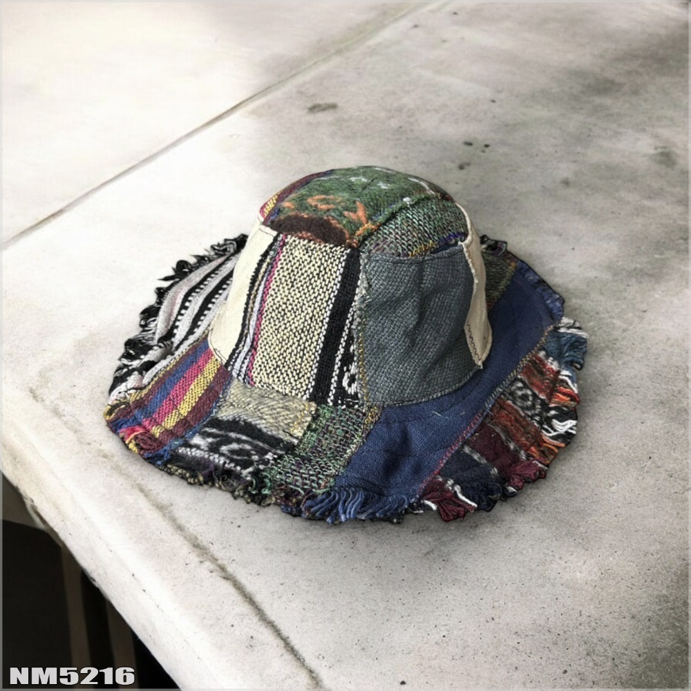 尼泊爾手工帽-拼布流蘇 織布手作 純手工  尼藏文化圖騰 獨一無二 具藝術收藏 非原民風-規格圖7