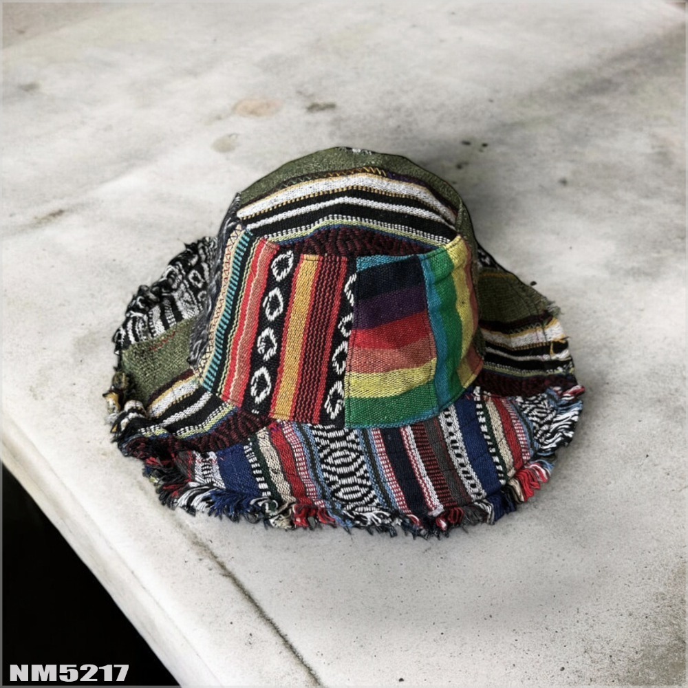 尼泊爾手工帽-拼布流蘇 織布手作 純手工  尼藏文化圖騰 獨一無二 具藝術收藏 非原民風-規格圖7