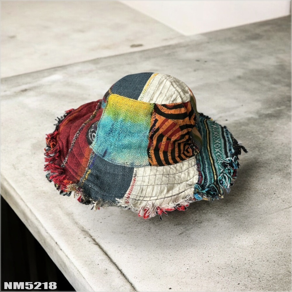 尼泊爾手工帽-拼布流蘇 織布手作 純手工  尼藏文化圖騰 獨一無二 具藝術收藏 非原民風-規格圖7
