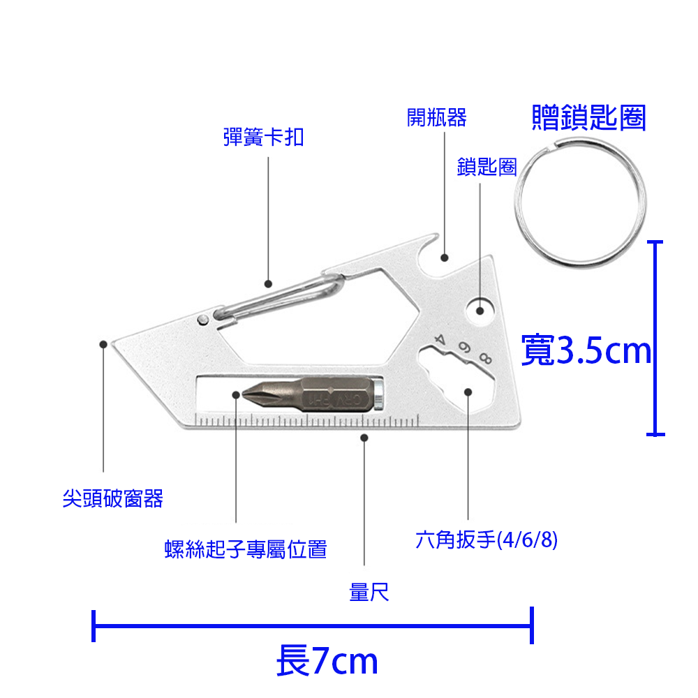 多功能工具鎖匙圈⚡️邦妮【現貨速出】六角扳手 多功能鑰匙硬幣吊飾 小刀 螺絲工具 硬幣刀 螺絲起子 掛飾 鑰匙圈吊飾-細節圖3