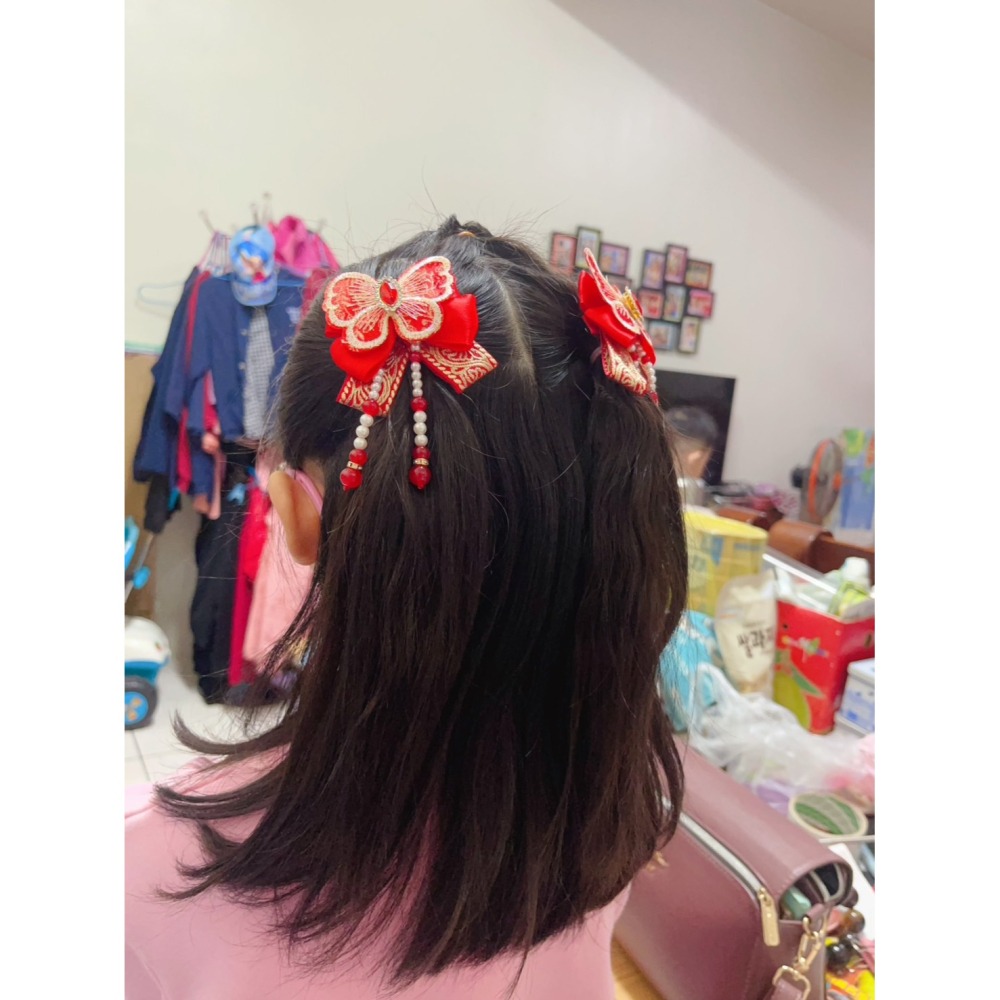 中國風  紅蝴蝶髮夾-細節圖2