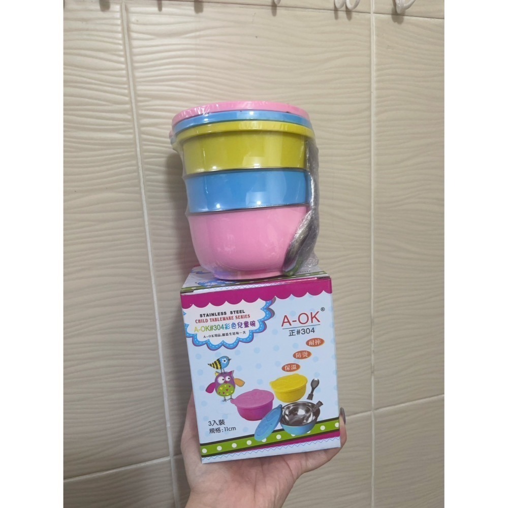三色3入兒童碗 正304不銹鋼材質 兒童碗 彩色隔熱碗 304不銹鋼 幼兒園碗 雙層隔熱碗 隔熱碗-細節圖3