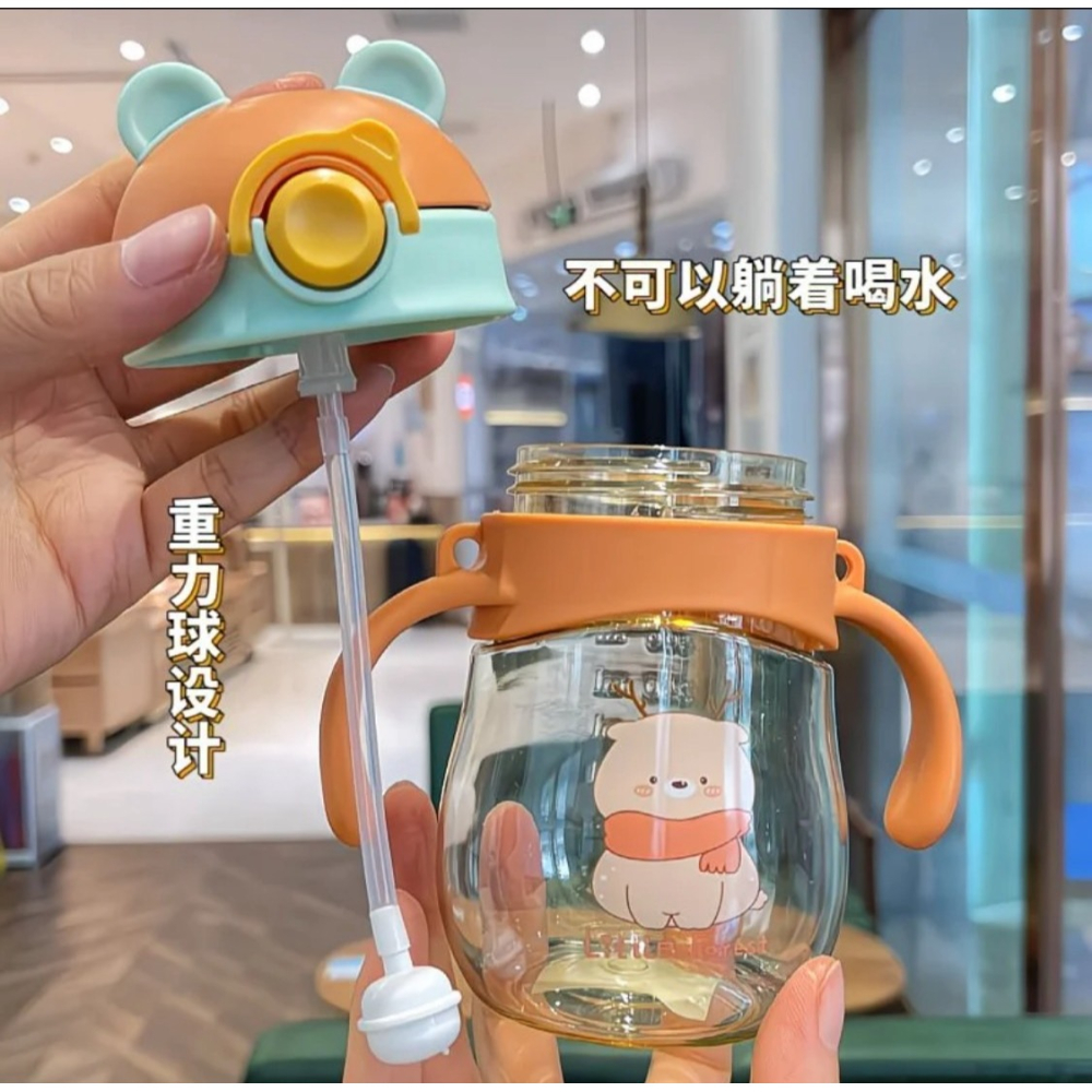 寶寶學飲杯 6個月以上 410ML兒童吸管杯 附重力球 兒童直飲杯 防摔帶手柄飲水杯 寶寶水杯 直飲杯 吸管杯-細節圖4