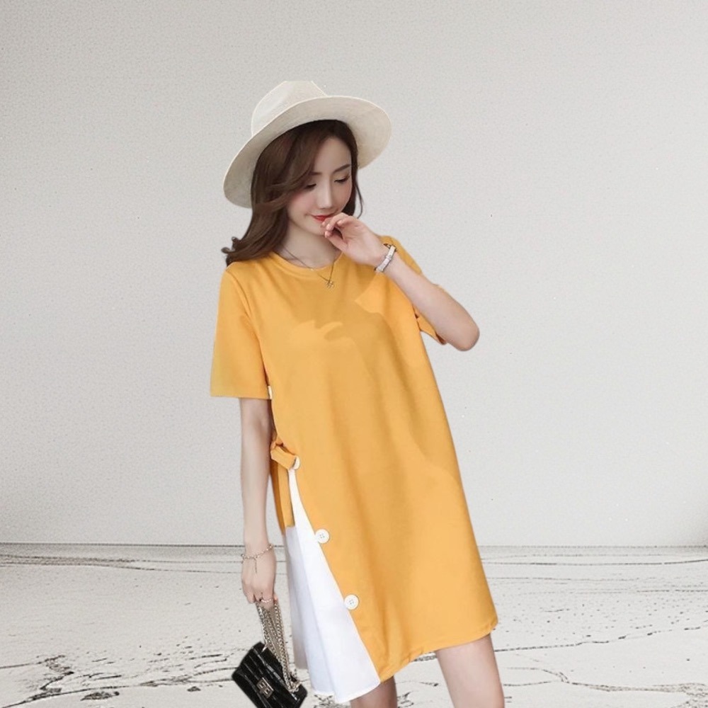 韓版 圓領短袖 孕婦洋裝-細節圖2