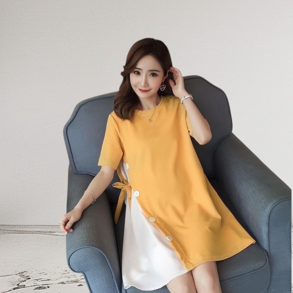 韓版 圓領短袖 孕婦洋裝-細節圖4