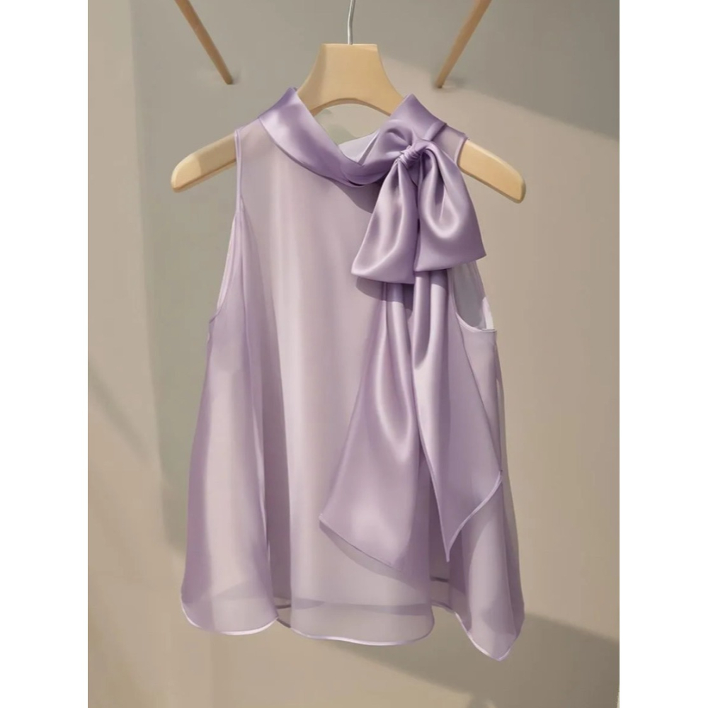 緞面扇形無袖雪紡衫-細節圖2