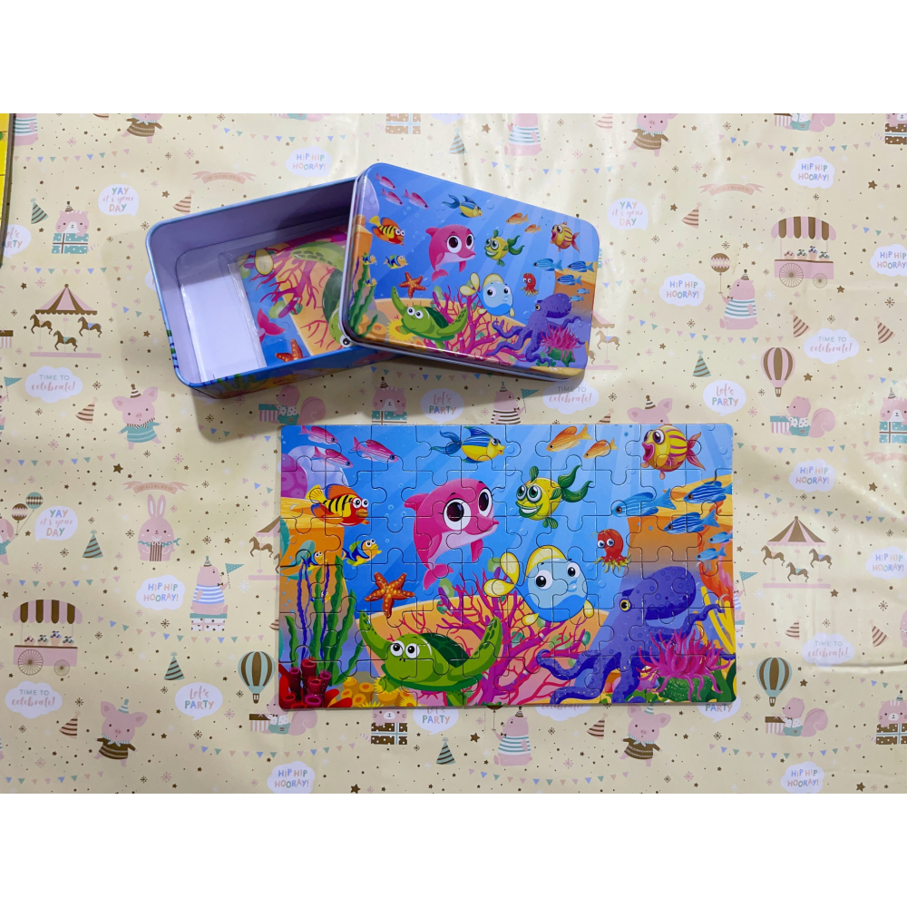 木製鐵盒60片拼圖 🧩 卡通款 PS 拼圖後面有數字有圖片可以看這拼-細節圖4