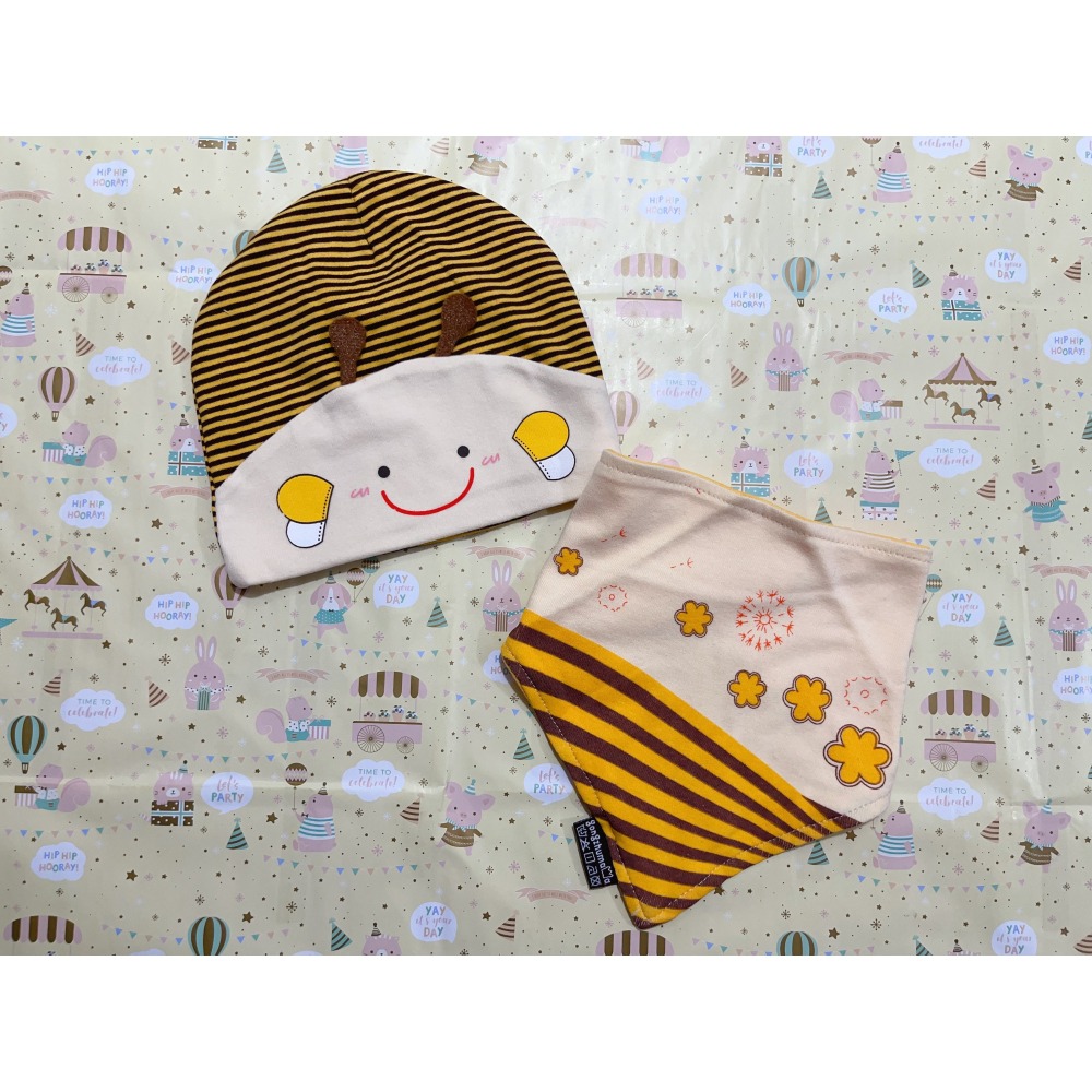 新生兒👶嬰幼兒 男女寶寶 （帽子 + 圍兜兩件套）   PS：0-24個月大的baby-細節圖3