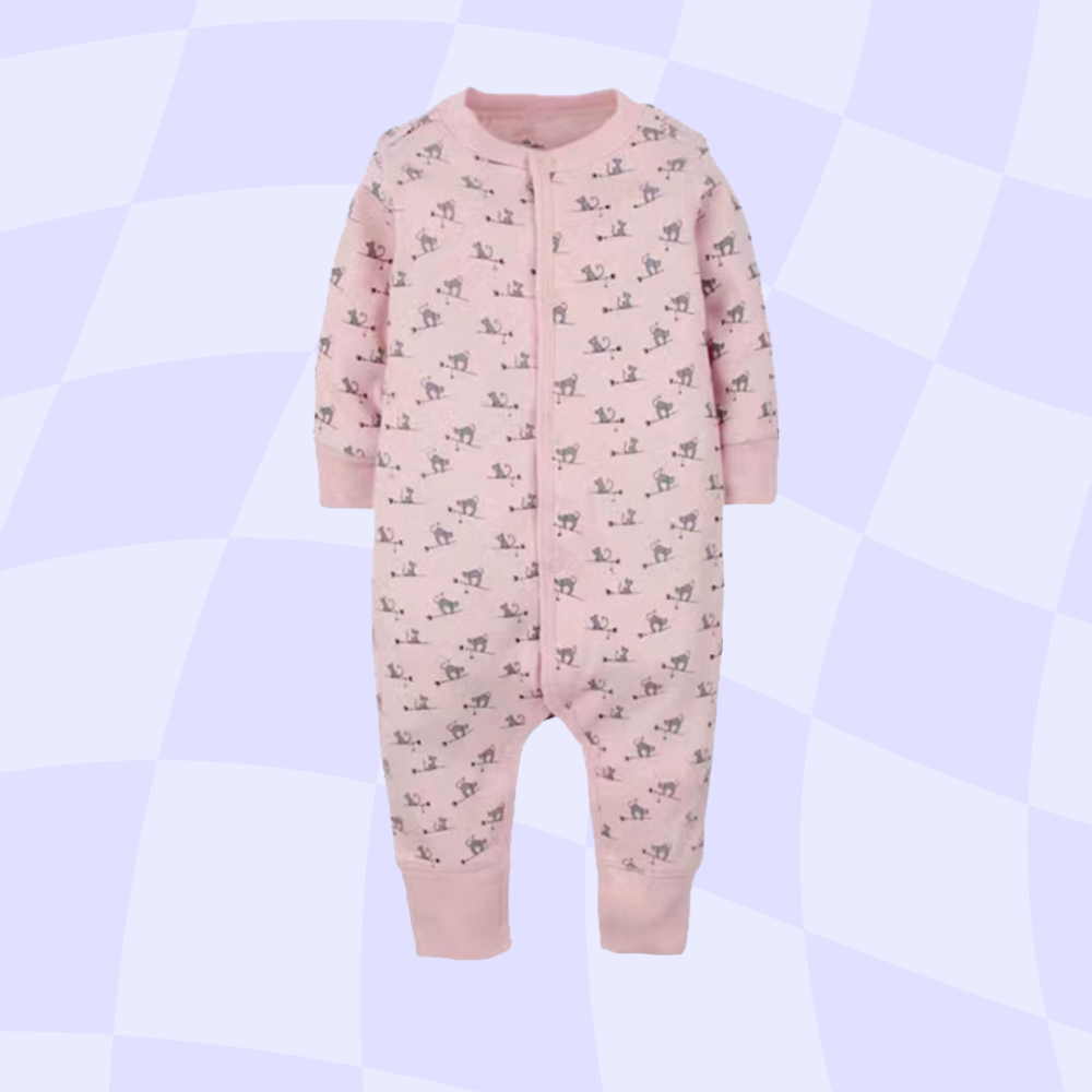 新生兒👶嬰幼兒 小鴨鴨 粉貓 女寶寶長袖連身爬服-細節圖2