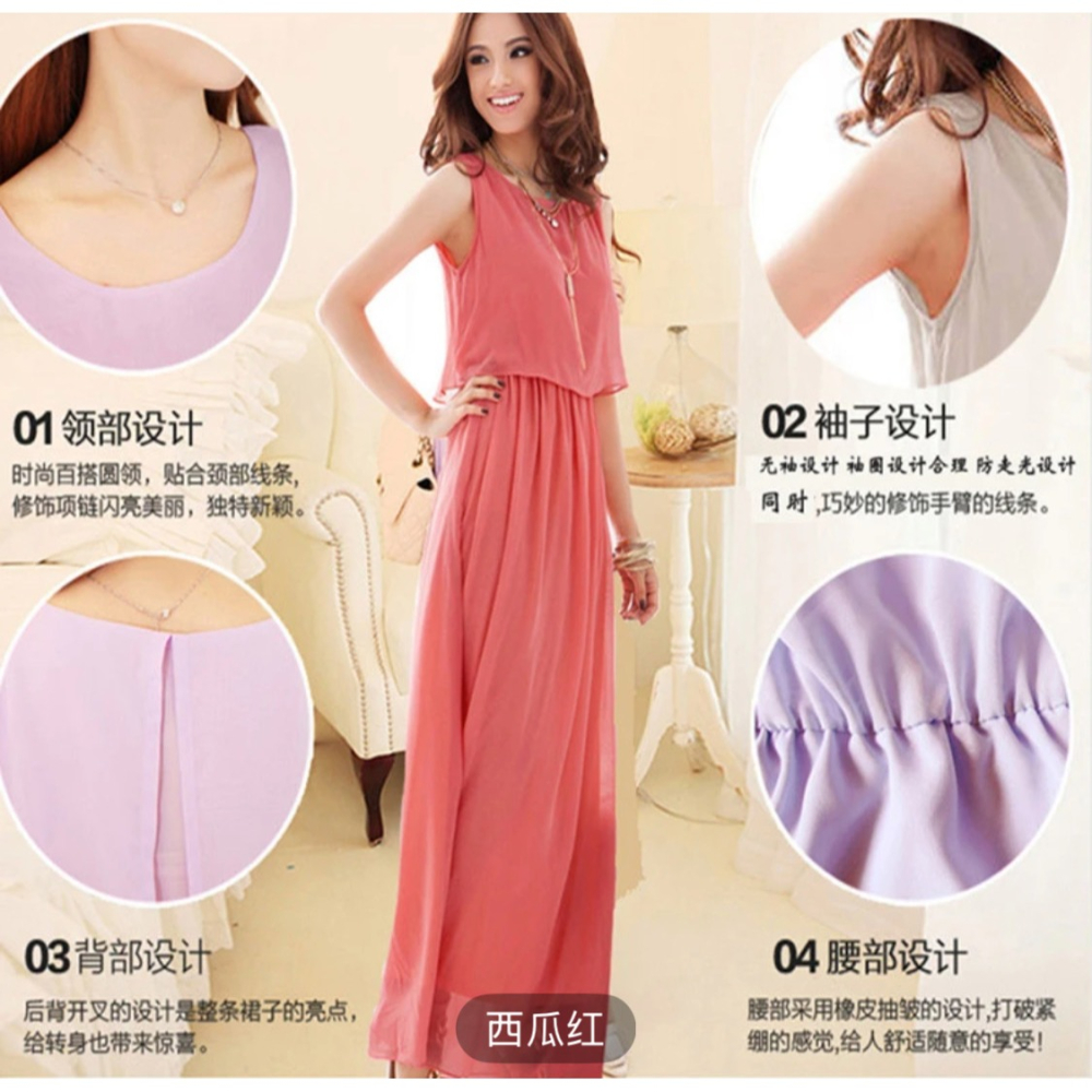 波西米亞 雪妨假兩件長裙   〝 西瓜紅 〞-細節圖2