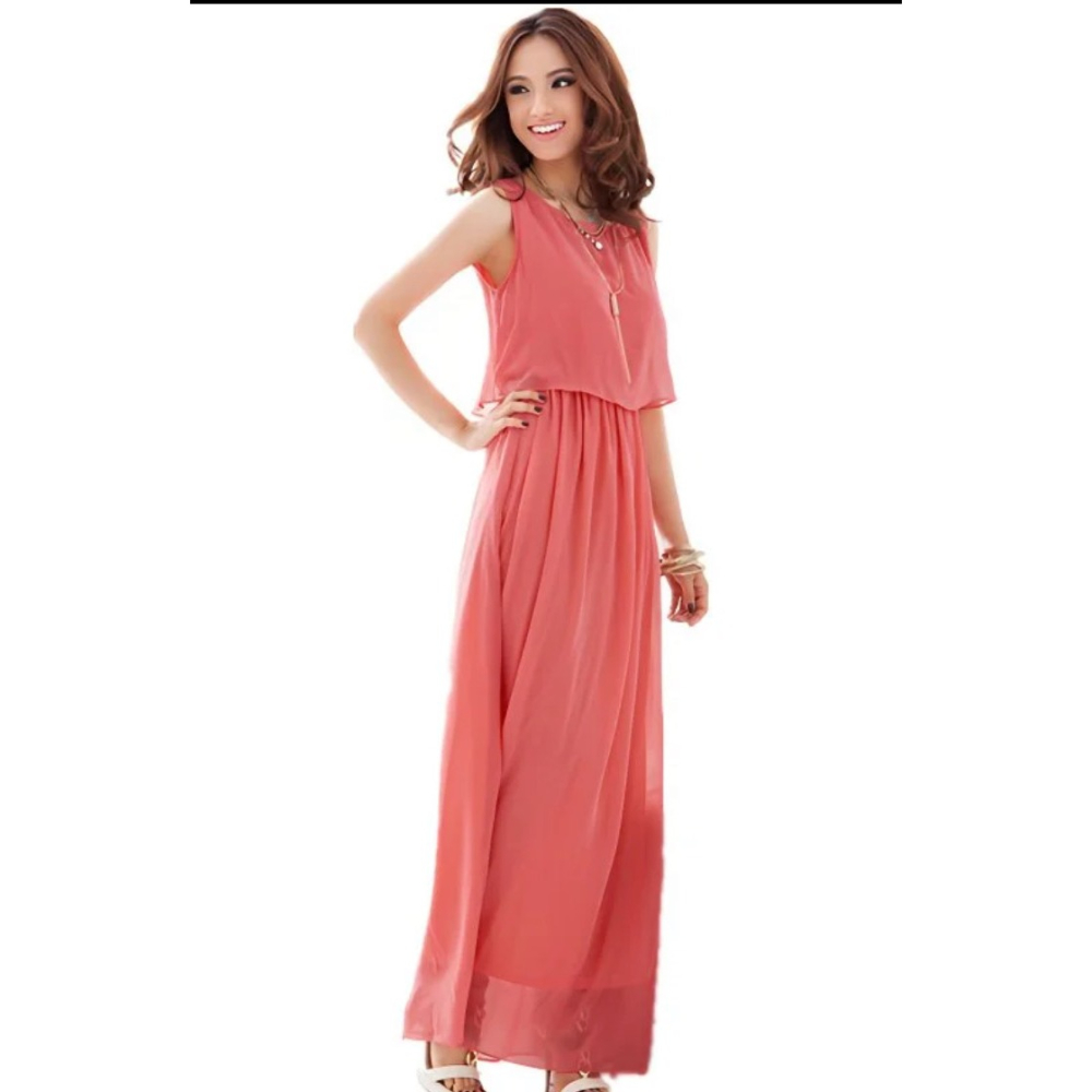 波西米亞 雪妨假兩件長裙   〝 西瓜紅 〞-細節圖3