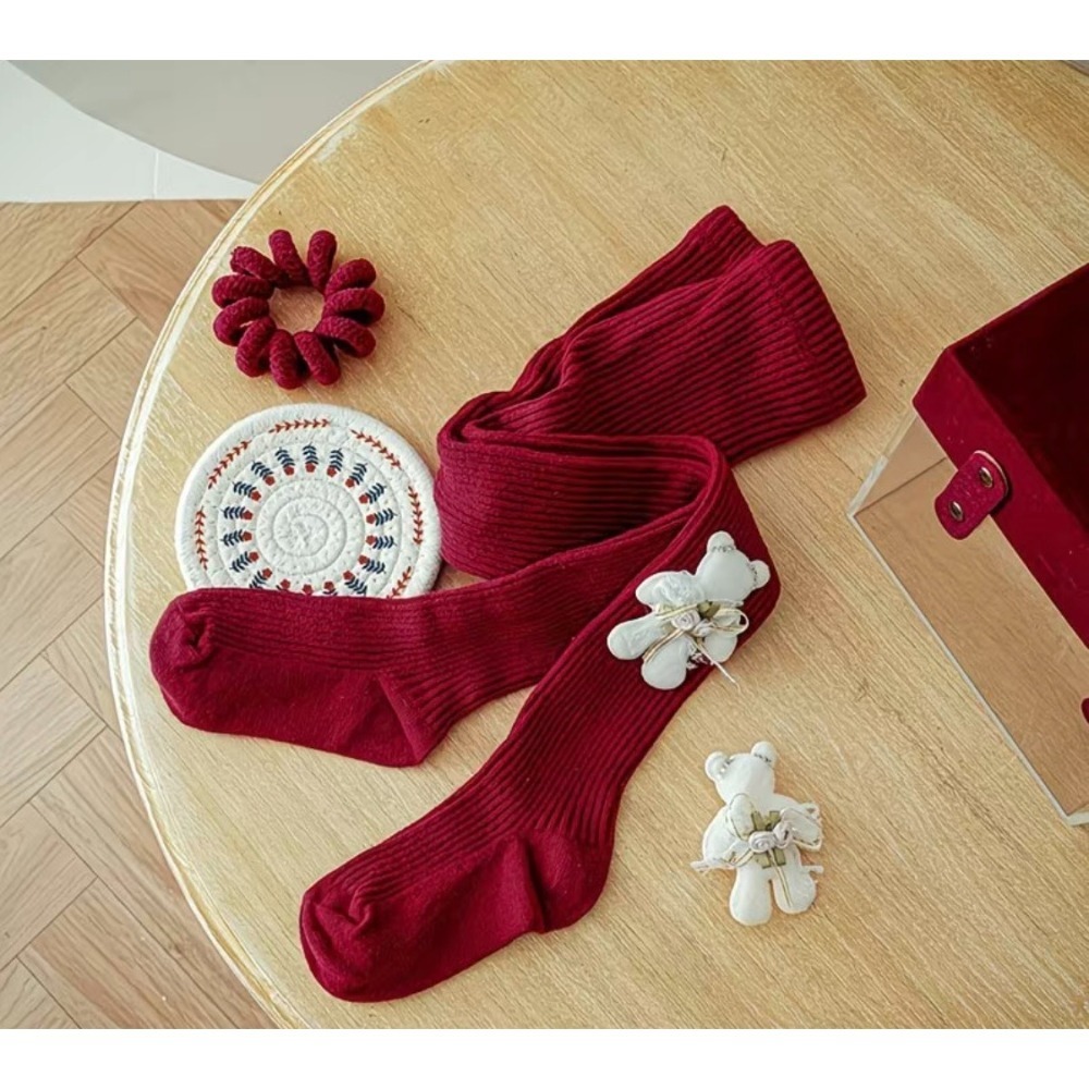 嬰幼兒 紅色內搭褲寶寶週歲喜慶公主風蝴蝶結可愛洋氣女童內搭褲-規格圖3