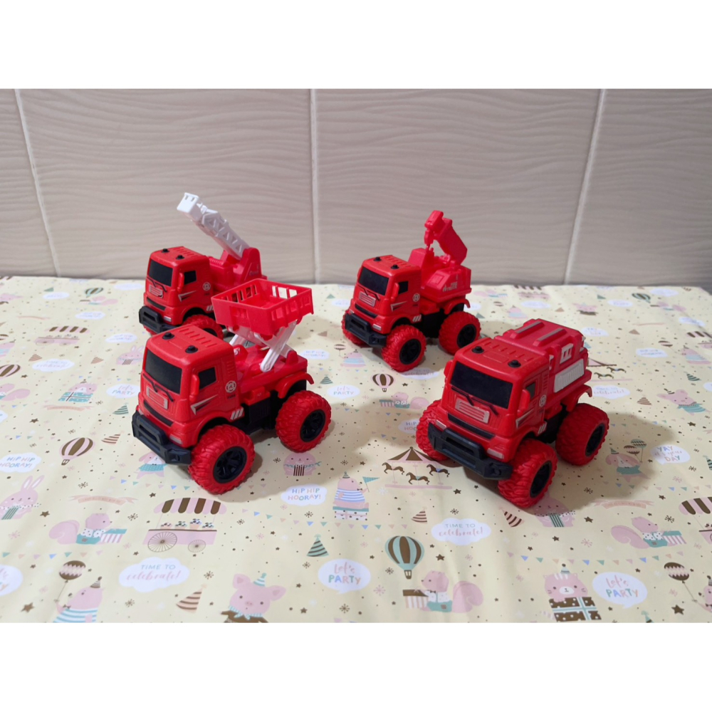 兒童玩具車男孩小商品慣四驅越野小汽車挖掘機翻斗車 〝 消防隊款〞★ 2台1組 ★-細節圖2