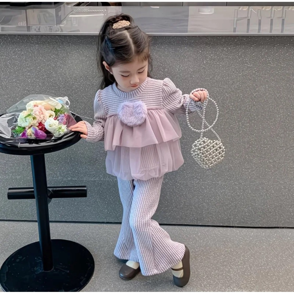 女童長袖喇叭褲套裝 兒童時髦甜美兩件套洋氣寶寶-細節圖2