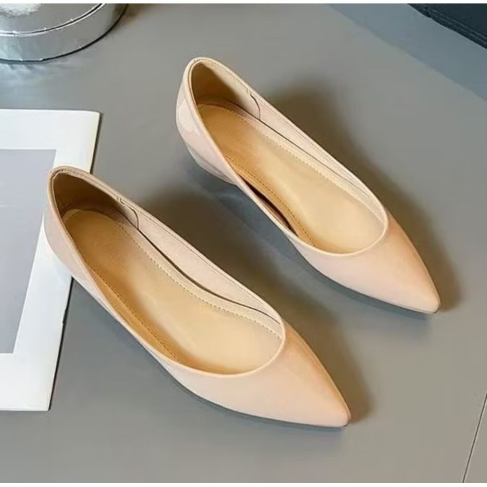 法式黑底氣質尖頭平底鞋女漆皮黑色淺口溫柔單通勤鞋 淺口平底鞋  ★內增高5CM★-細節圖2