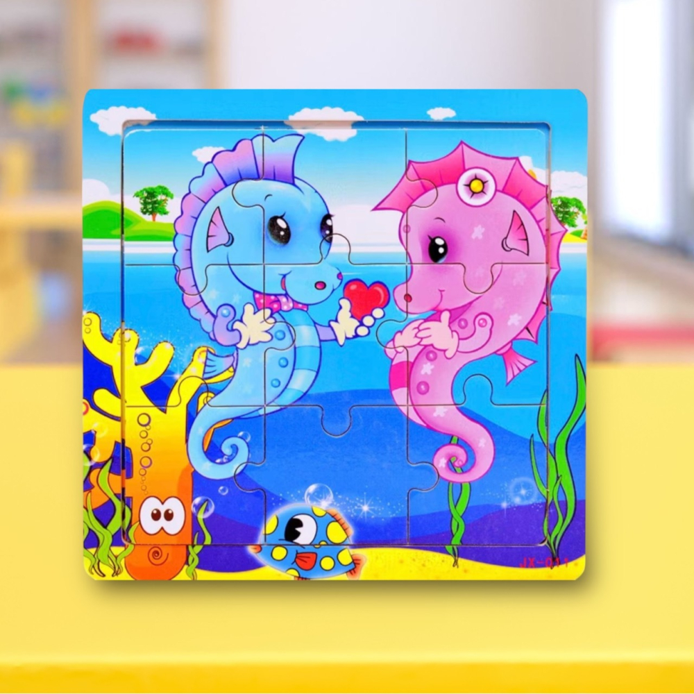 動物造型9片拼圖 木款有底圖 15x15cm-細節圖6