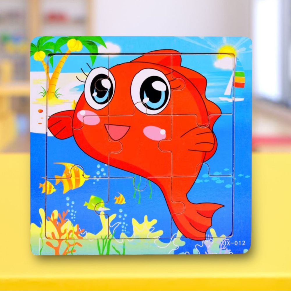 動物造型9片拼圖 木款有底圖 15x15cm-細節圖7