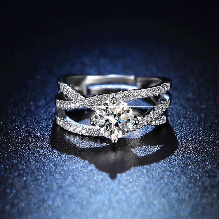 白金莫桑石 戒指   ( 戒圍可調 )  有附盒子-細節圖2