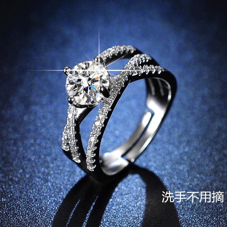 白金莫桑石 戒指   ( 戒圍可調 )  有附盒子-細節圖3